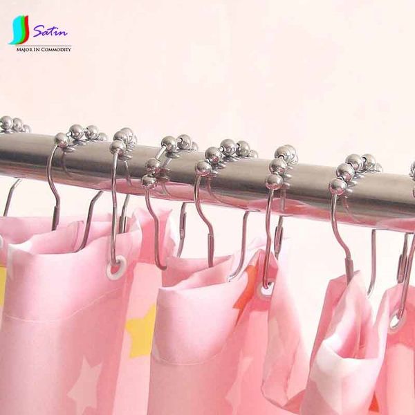 

o0020 60 pcs polished nickel ball shower curtain rings 5 roller balls metal curtain hooks ing