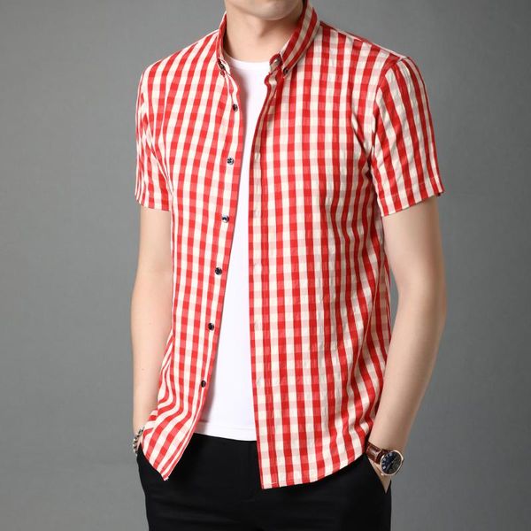 

male plaid shirts summer mens cotton clothes short sleeve patchwork colors plaid dress shirts ing, White;black