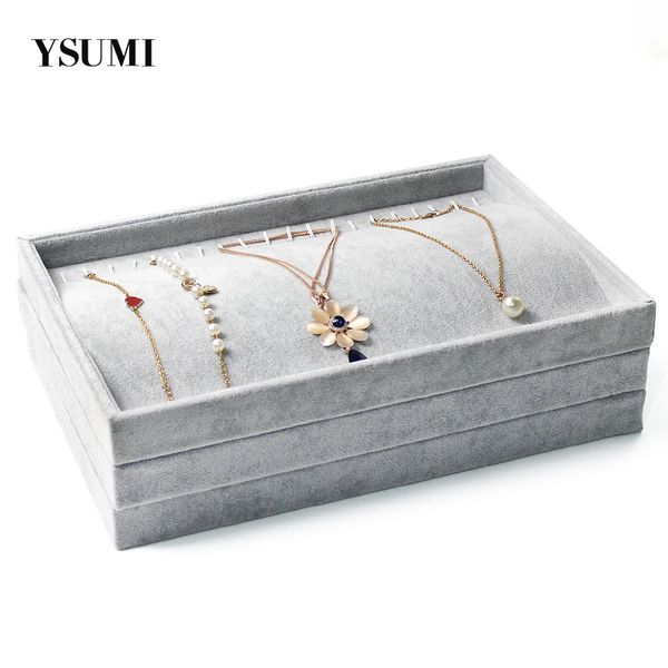 

ysumi gray velvet bracelet necklace pendant hand catenary jewelry tray plate holder jewelry display box, Pink;blue