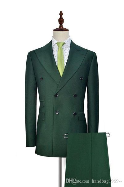 

classic style double-breasted dark green groom tuxedos peak lapel groomsmen mens suits wedding/prom/dinner blazer (jacket+pants+tie) k467, Black;gray
