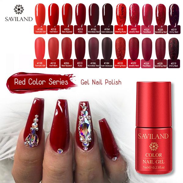 

saviland 7ml queen red series gel nail polish base and coat long-lasting semi permanent hybrid lacquer gel varnishes, Red;pink