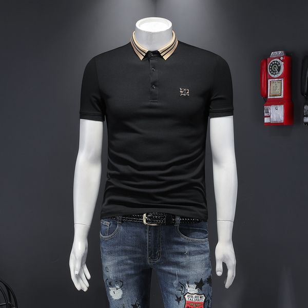 

summer new tide brand embroidery short-sleeved polo shirt men's business casual cotton lapel t-shirt slim paul shirt, White;black