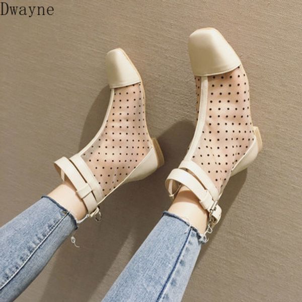 

2020 new female breathable mesh coarse with square head wavelet point boots, Black