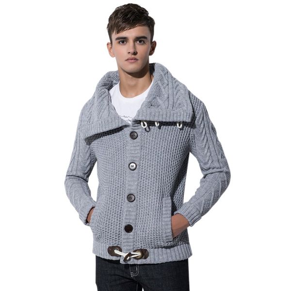 

men's sweatercoat warm thicken sweater for autumn winter men full sleeve turtleneck coarse wool knitted sweater buttons cardigan, White;black