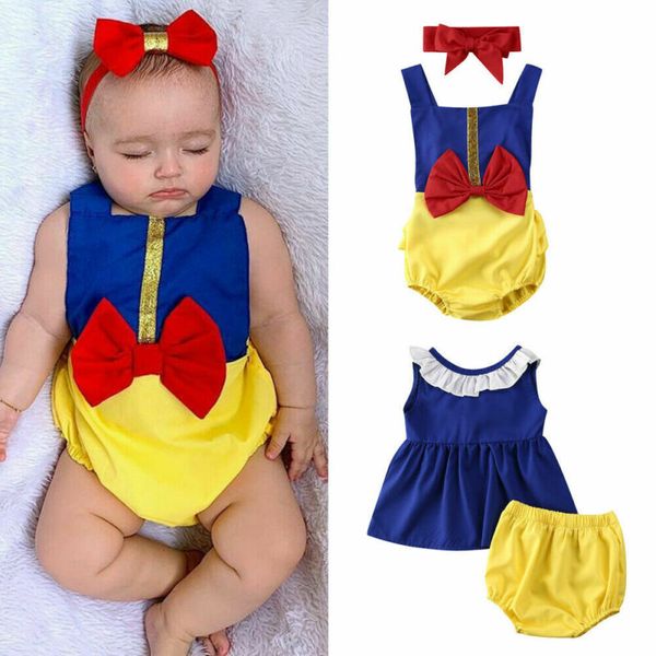 

snow white baby girl princess clothes sleeveless bodysuit dress shorts bowknot outfit 0-24m newborn infant girls summer outfits