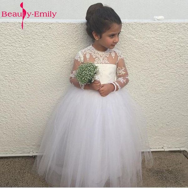 

adorable long sleeve flower girl dress for wedding with puffy ball gown tulle skirt scoop neckline long sheer girl dresses, Red;yellow