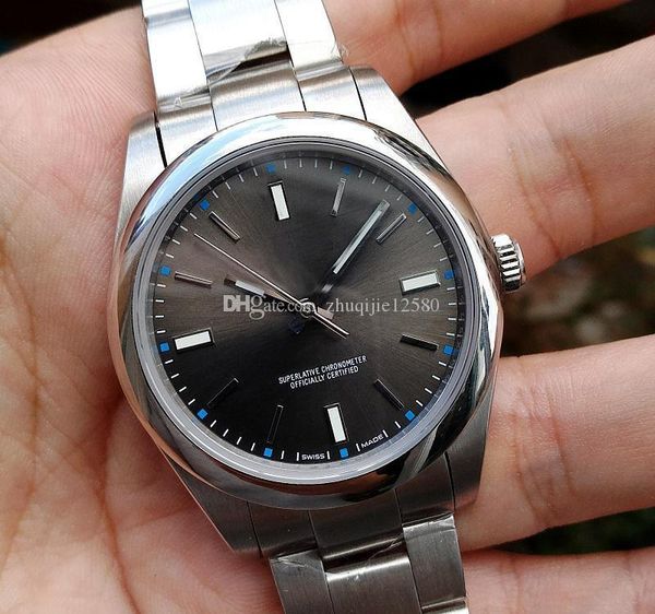 

new luxury mens watches sapphire perpetual new no date steel domed gray dial 114300 designer watches automatic movement watches, Slivery;brown