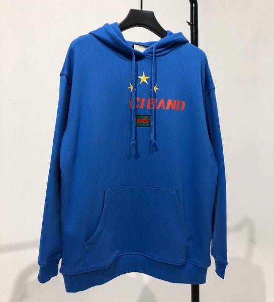 

2020 осень зима европа италия дизайнерская мужчины с капюшоном полосы звезды вышивки синий толстовка женщины толстовки, Black