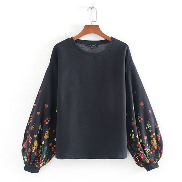 

rr o neck plush sweatshirts women fashion slim printed sweatshirt women elegant long puff sleeve sweatshirts female ladies kh, Black