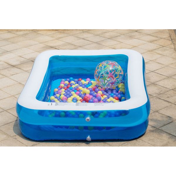 

186*135*38cm transparent blue inflatable above ground swimming pool rectangular family pool adults kids child 2 layer b31007