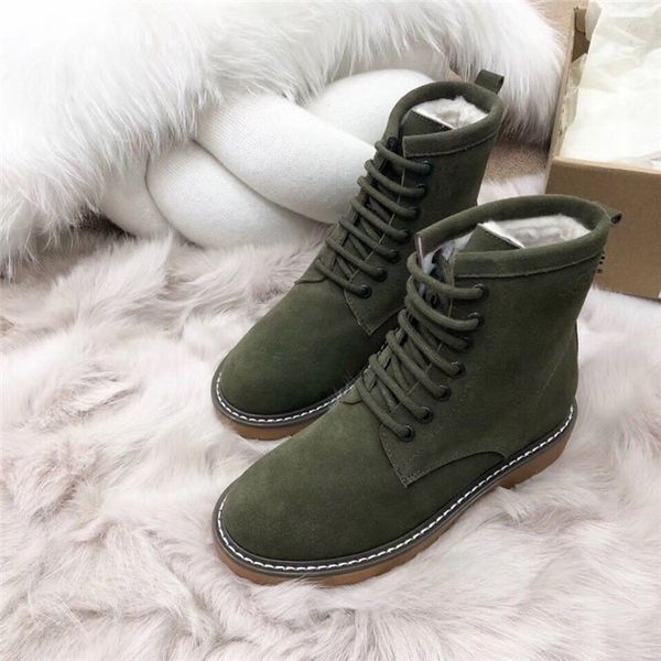 

australian fashion brand women's shoes luxury women's shoes platform shoes lace-up boots leather flat martin boots winter snow boo, Black