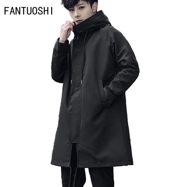 

men's jacket 2019 new fashion hooded loose jacket long sleeve thin zipper solid color long coat men's clothing black 3xl, Black;brown