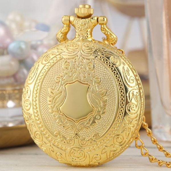 

royal gold shield crown pattern quartz pocket watch luxury necklace pendant chain steampunk clock collectibles jewelry gifts, Slivery;golden