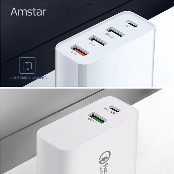 

amstar 48w usb charger quick charge qc4.0 3.0 pd charger type-c fast charging travel adapter for iphone 11 samsung huawei xiaomi