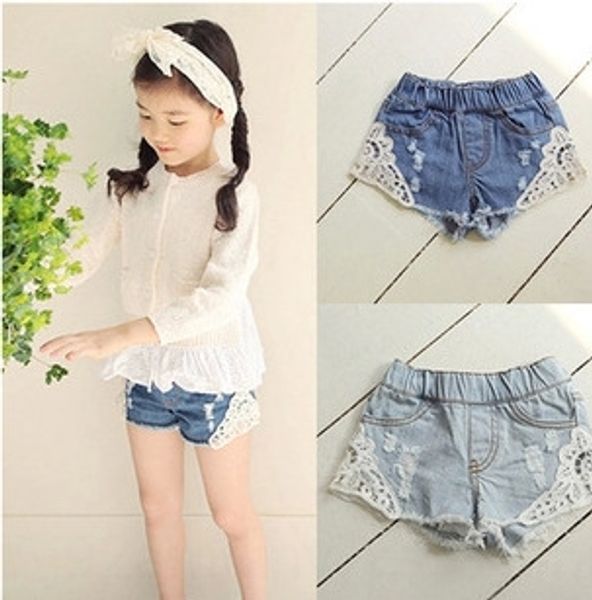 

ieaue pants and personalized old style denim girls' children's pants lace and personalized old style children's denim shorts, Blue