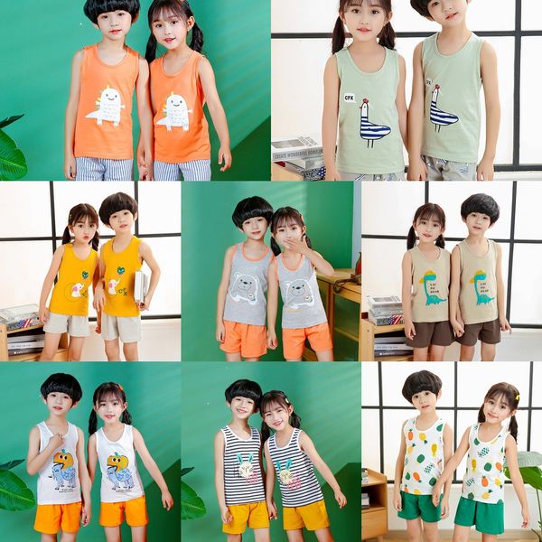

wear vest suit for boys and girls summer children's sleeveless cartoon leisure sports children's wear