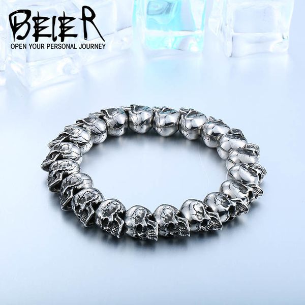 

beier new cool punk adjustable skull bracelet for man 316 stainless steel man's jewelry bc8-027 dropshipping, Golden;silver