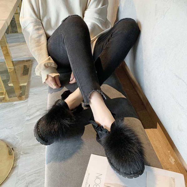 

2020 winter new lotus leaf female snow boots non-slip student plus velvet warm cotton shoes flat boots zapatillas mujer u11-38, Black