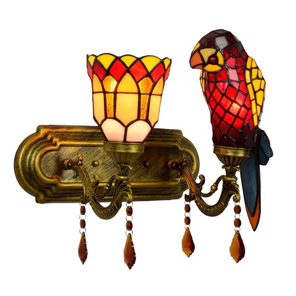 

European Tiffany Style Wall Light Stained Glass Parrot Wall Light Lamp Fixture Home Restaurant Decorative Wall Art Lamp