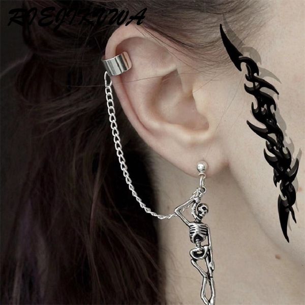 

2020 stud earrings punk retro personalized cool cute skeleton women jewelry gothic ear cilp accessories tassel chains, Golden;silver