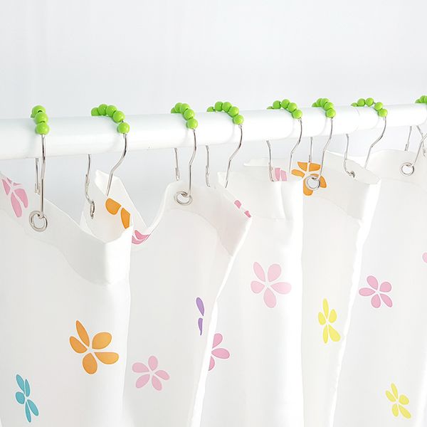 12X Stainless Steel Bathroom Shower Curtain Rings Curtain Rod Roller Ball HookFS