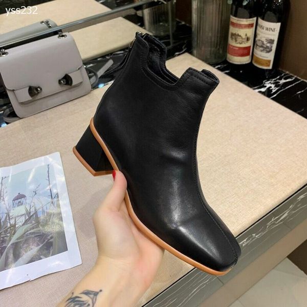 

europe and america women martin boots high-heeled square-toe thick heel short boots and naked boots simple net red autumn single boot, Black