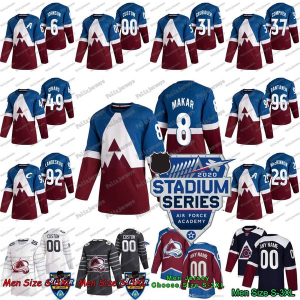 

8 cale makar 2020 stadium series colorado avalanche adam werner andré burakovsky antoine bibeau colin wilson erik johnson hockey jersey, Black;red