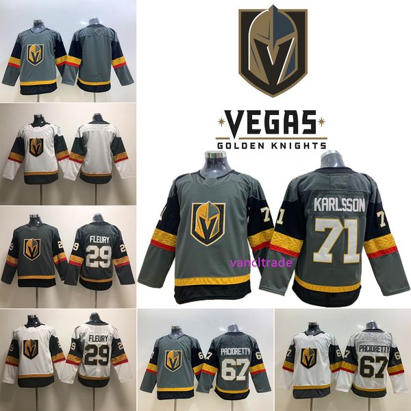 

vegas golden knights 67 max pacioretty 29 marc-andre fleury 71 william karlsson kids ice hockey jerseys, Black;red