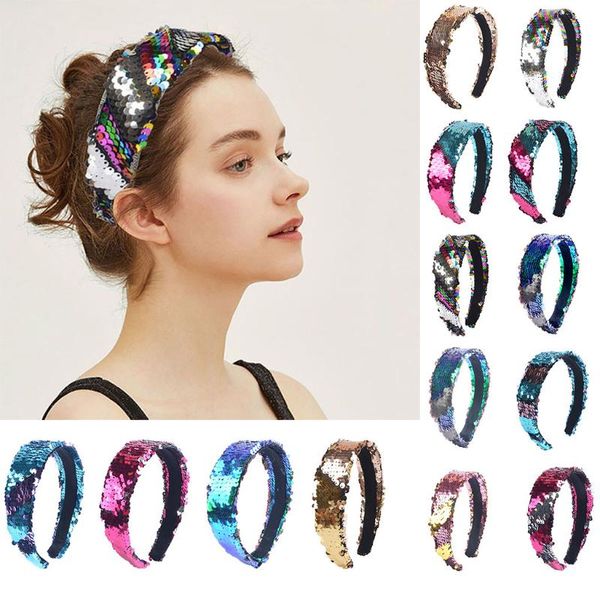 

женский ободок головы женская двусторонняя блестка флип оголовье оголовье аксессуары для волос обернуть широкие аксессуары для волос, Brown