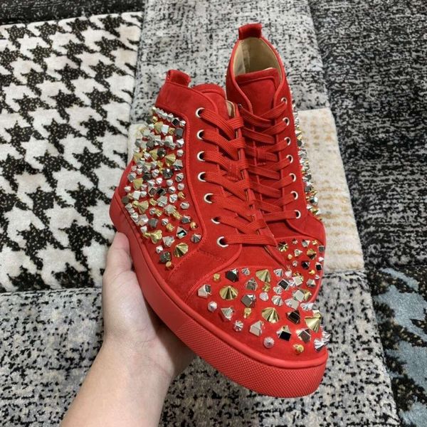 

красный замша с пика пика шипы повседневный walking high top red bottom тапки обувь мужчины женщины отдыха квартиры red подошва бесплатная д, Black