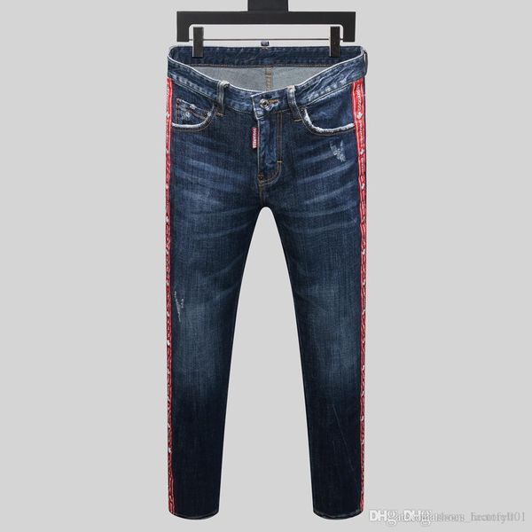 

brand jeans mens luxury designer jeans baggy biker high waisted ripped rock revival black skinny men jean jeckets long pants trousers 011, Blue