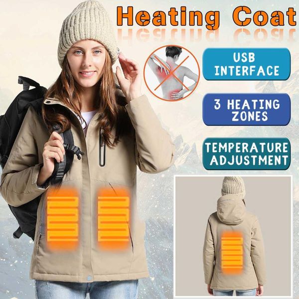 

usb infrared heating jackets women outdoor hiking waterproof jackets keep warm windbreaker fleece hooded coat ladies clothes, Blue;black