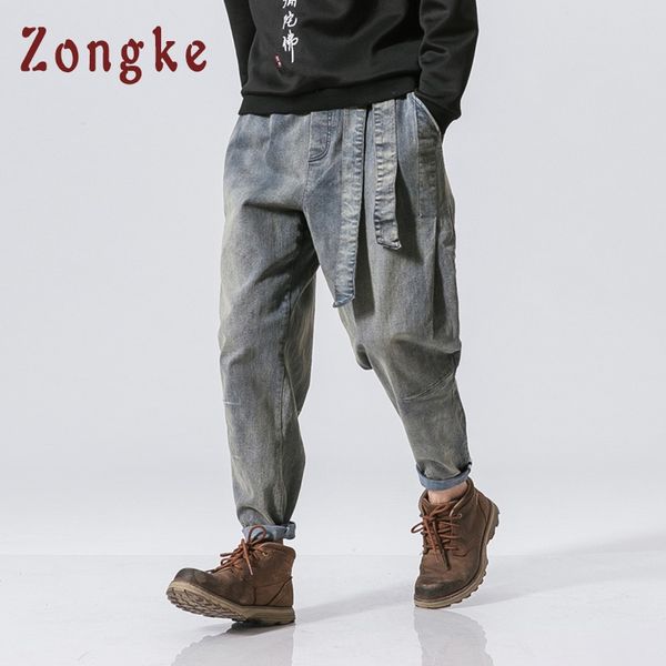 

zongke japanese streetwear denim pants men joggers sweatpants cargo pants men 5xl trousers hip hop jogger 2019 new, Black
