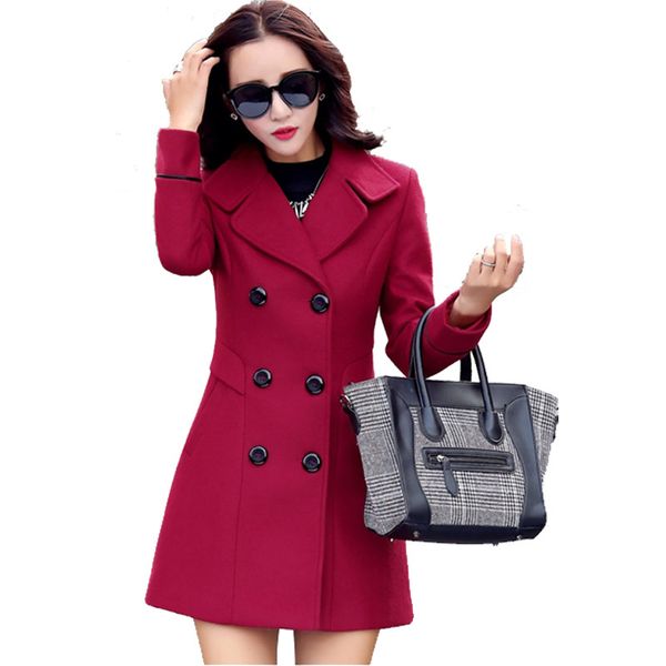 

autumn winter 2018 new women woolen coat double breasted elegant bodycon wool blend long sleeve outerwear solid color h326, Black