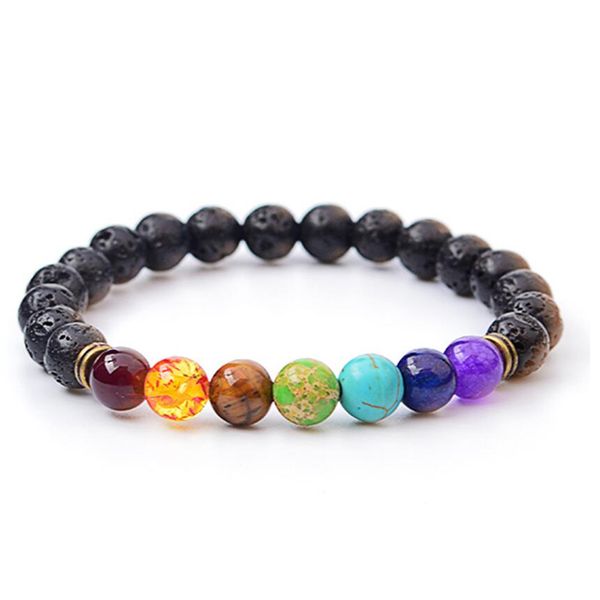 

8mm volcano stone bracelet fashion natural lava volcano tiger eye laip amethyst with seven color stone beaded designer bracelet bangle gifts, Black
