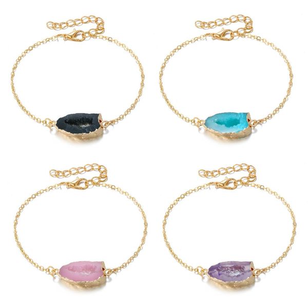 

2020 vintage japan korean adjustable gold chain colorful natural stone bracelets for women charm bracelet party jewelry gifts, Black