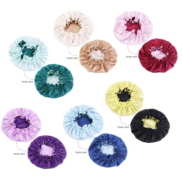 

baby silky satin bonnet adjustable sleep cap girl night turban children headwear g99c, Yellow