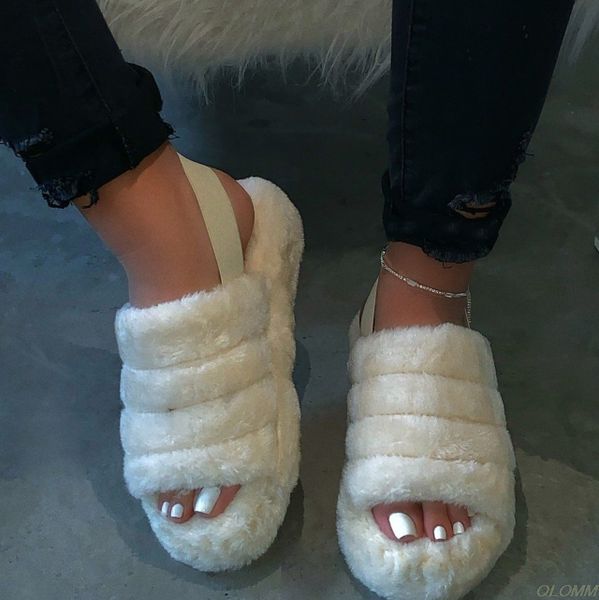 

factory direct sales 2020 spring new comfortable wild fur slippers imitation fur sandals wholesale large size, Black