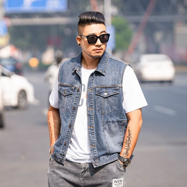 

2020 denim vest 2020 spring casual vest large size men's loose washed denim more sizes xxl-7xl, Black;brown