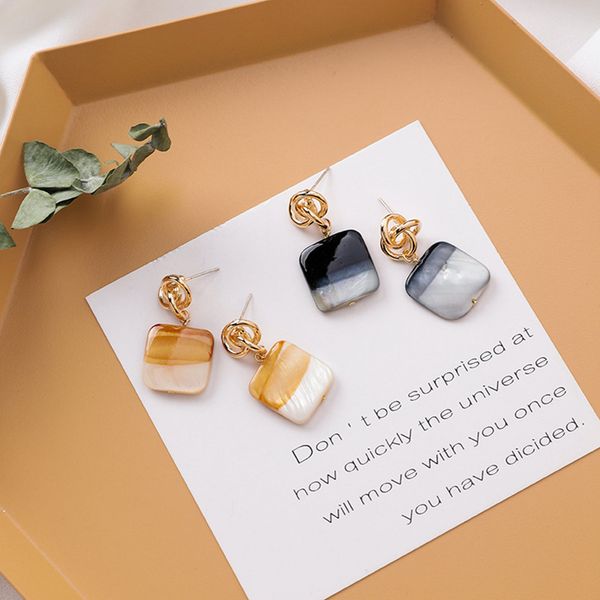 

fashion metal knotted square sweet contrast color square block texture drop earrings women trendy wholesale jewelry wedding gift, Silver