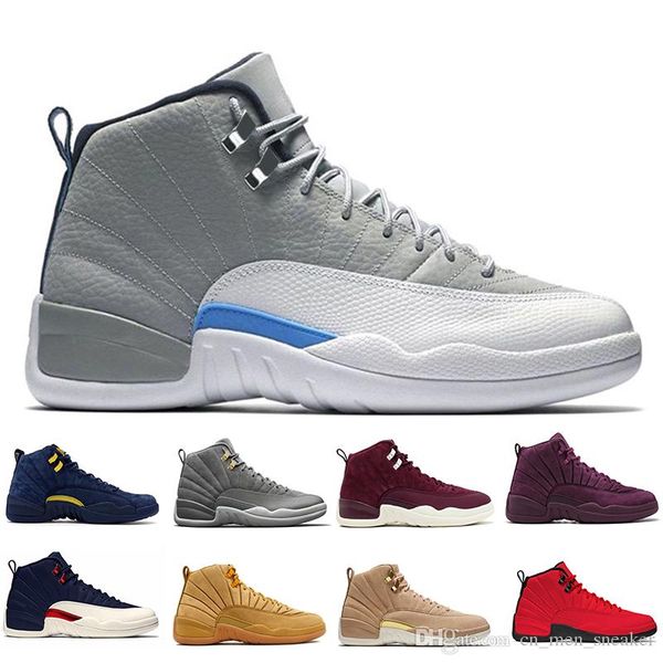 

2018 12 12s men basketball shoes sunrise bordeaux dark the maste flu game the master taxi playoffs french blue barons gym red sport sneakers, White;red