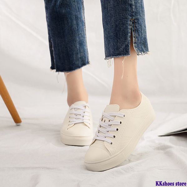 

women's rain shoes waterproof flat sneakers 2020 spring black/white sneakers for woman casual lace up rain boots plus size 36-41