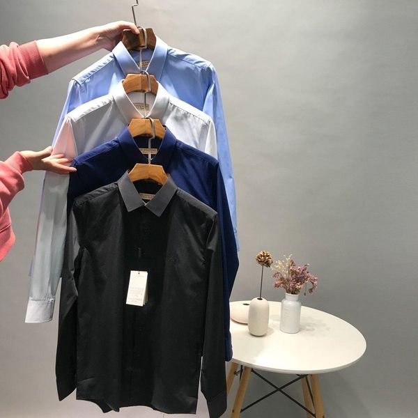 

2020 british style spring and autumn latest fashion solid color breathable fabric shirt men and women black white casual breath, White;black