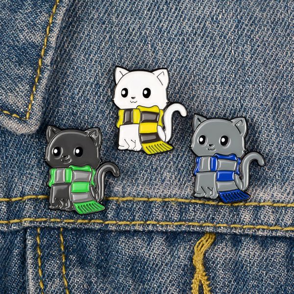 

enamel brooch three different colored cats denim clothing backpack lapel pin button badge cartoon jewelry gift for kids friends, Gray