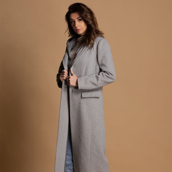 

new women woollen coat hooded gray color long design lady elegant jacket, Black