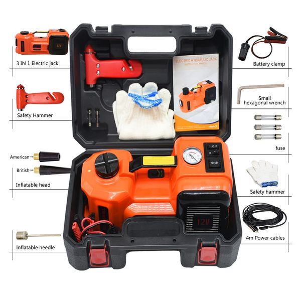 

car electric jacks tool 12v 5ton hydraulic floor jack set tire replacing repair tools kit impact wrench tire inflator led light