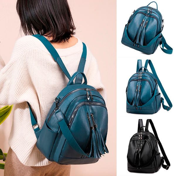 

women ladies fashion girls fringe solid waterproof handbag shoulder backpack bags mochilas feminina bagpack mochila mujer bag