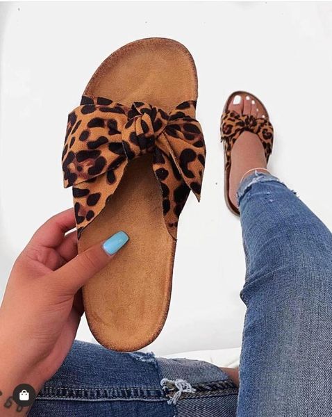 

europe and the united states beach pvc sandals bow flat female slippers leopard multicolor sweet leisure ing, Black