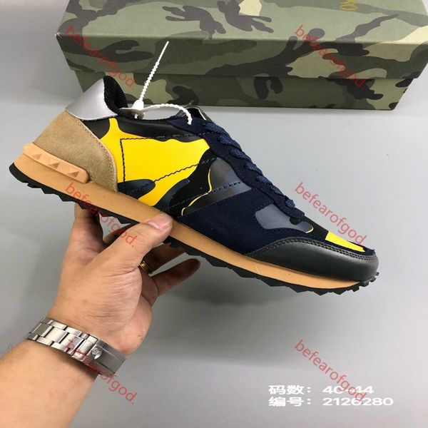 

shoes[original box] fashion stud camouflage sneakers shoes hococal footwear men women flats luxury designer rockrunner trainers casual s, Black