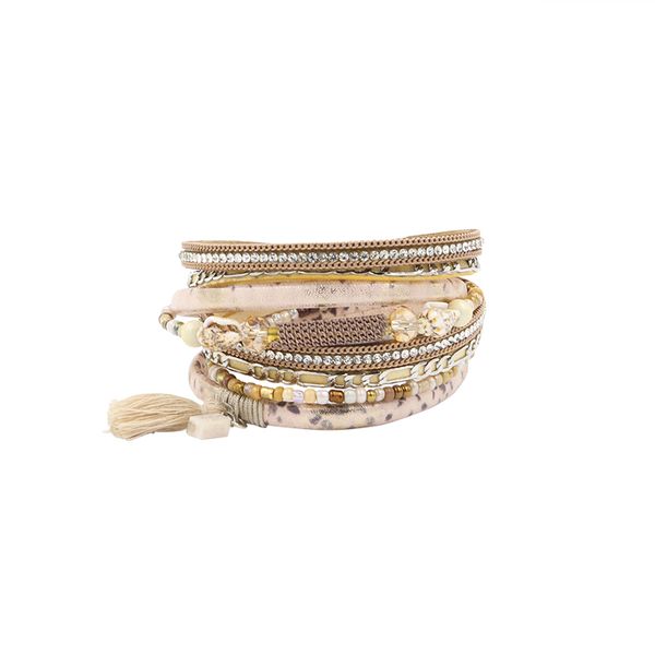 

strathspey pu leather bracelets&bangle for women pulseira de couro feminine long crystal conch bead magnetic wrap pulseras mujer, Golden;silver